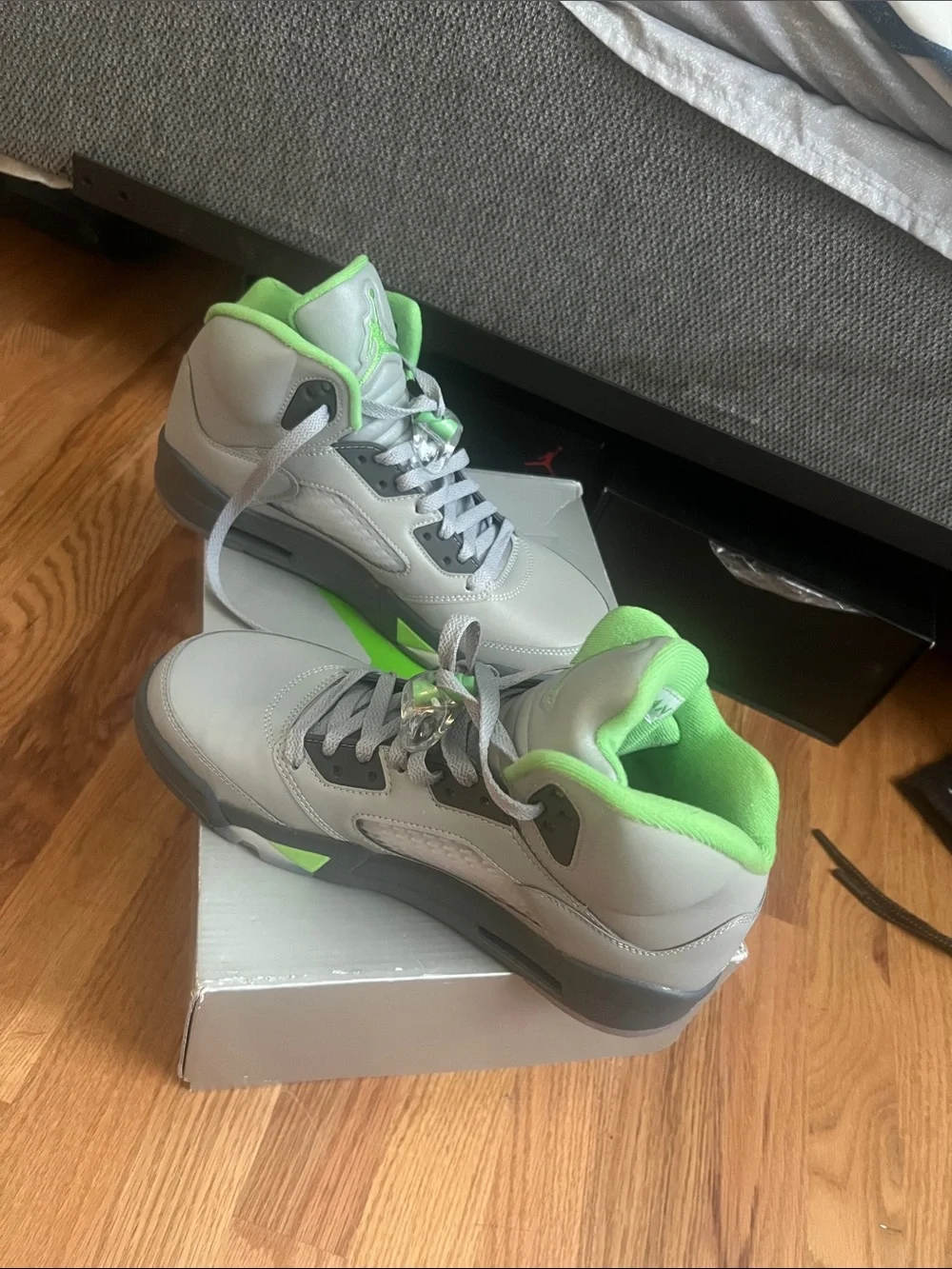 Jordan Men's Grey and Lime High-Top Sneakers
